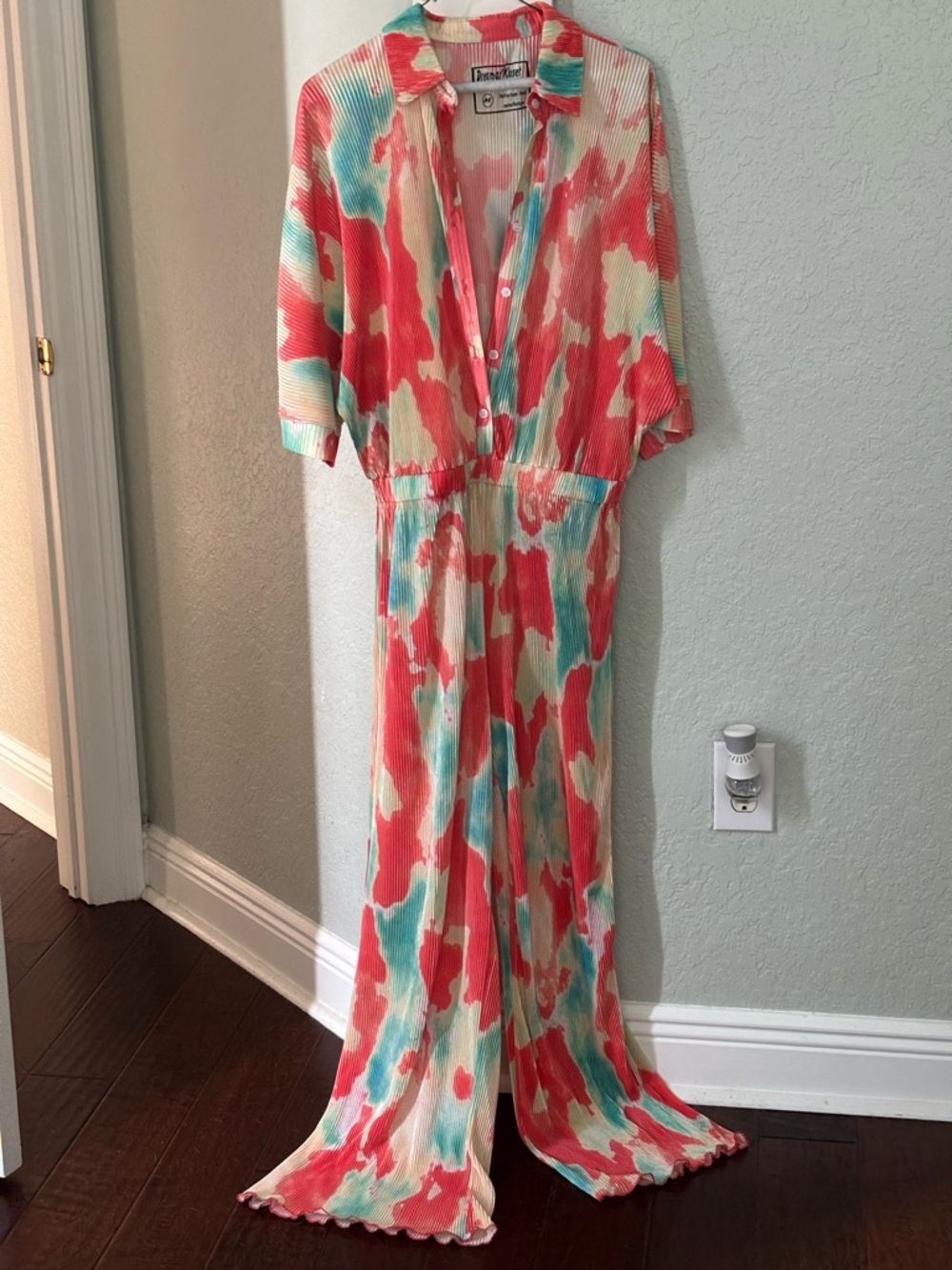 Multicolor Bohemian Tie Dye Pleated Shirt Loose Jumpsuit